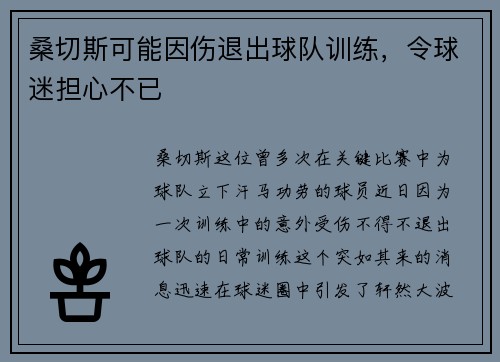 桑切斯可能因伤退出球队训练，令球迷担心不已